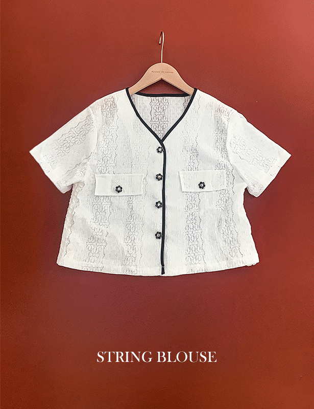 second-edition-보루니셔링반팔 blouse (플라워버튼)♡韓國女裝上衣