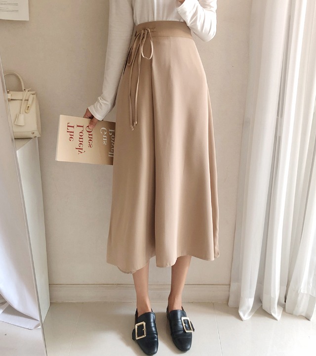uniqueon-클레어 이중끈 언발 플레어 롱스커트 [H1088]♡韓國女裝裙
