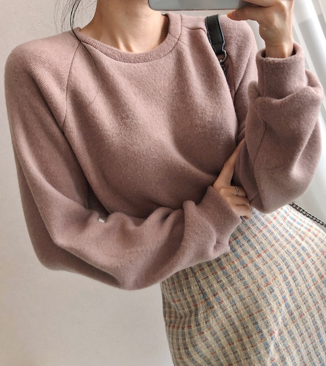 uniqueon-[3color] 겨울 양기모 포그니 레글런 여유핏 루즈핏 니트 맨투맨T [H1818]♡韓國女裝上衣