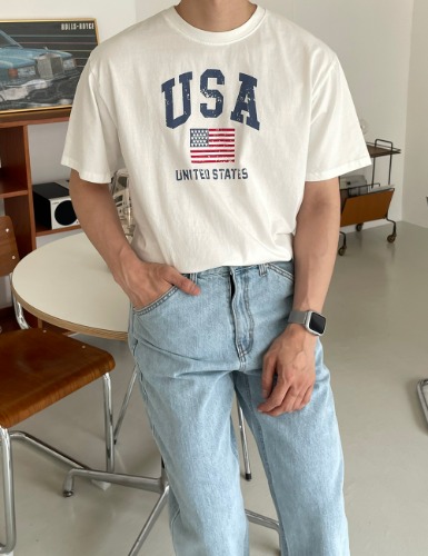 modernsweet-USA나염 워싱 반팔 티셔츠 2color - 모던스윗(modernsweet)♡韓國男裝上衣